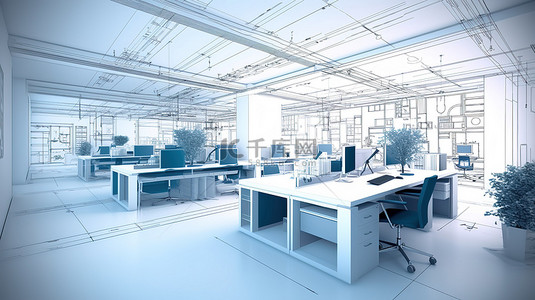 办公背景图片_现代手绘蓝图的联合办公内部提高工作场所生产力