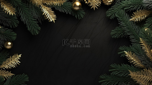 冬季的健康背景图片_节日松枝圣诞框架，带有 3D 插图和文本空间