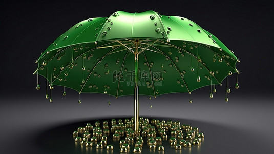 3D 隔离渲染中雨伞下的丰富财富加密货币