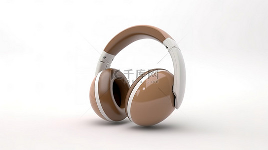 白色背景下 3D 渲染中的耳机包棕色鸡蛋