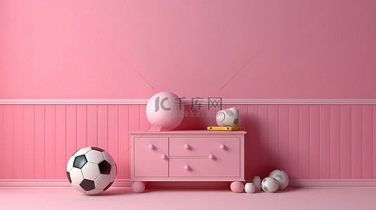 儿童房的 3d 渲染与粉红色足球 d cor