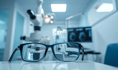 视力检查图片摄影照片_诊室里的视力矫正眼镜