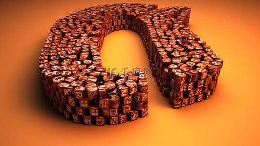 巧克力片和 3D 符号中的美味字母表