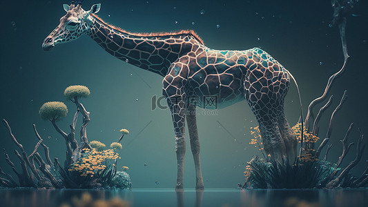 卡通水果草莓背景图片_动物写实长颈鹿