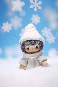 小娃娃背景图片_雪花前穿着冬季服装的小娃娃