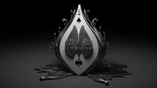 现代黑白黑桃皇后扑克牌 3D 渲染插图以标准扑克尺寸提供赌场体验
