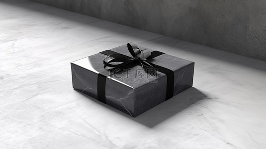 黑色背景图片_白色包裹的黑色盒子在混凝土地板上以 3D 渲染