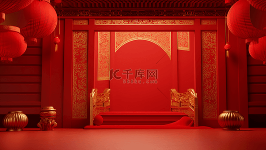新春广告背景图片_灯笼罐子拱门红色中国风格节日广告背景
