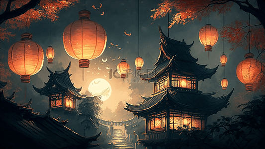 中秋国庆背景图片_中秋节灯笼中国风背景