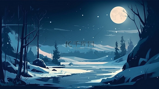 雪花雪地月亮夜晚背景