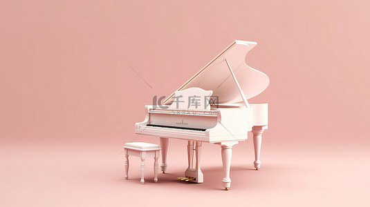 粉红色背景下老式钢琴的 3D 渲染