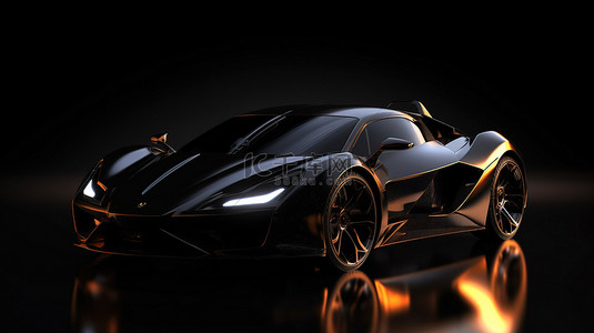 未来派 Speedster 是一款时尚黑色背景上的 3D 渲染赛车概念车