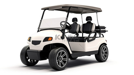 为游客提供的高尔夫球车 3D 模型，在孤立的白色背景下关闭