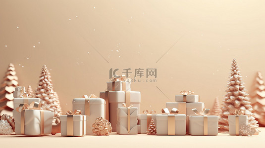 圣诞背景图片_节日圣诞礼物横幅 3d 渲染背景