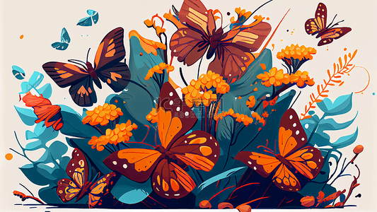 蝴蝶植物花朵插画背景