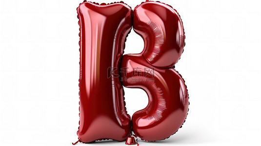 逼真的金属红色气球字体字母 b 与高级 3D 插图