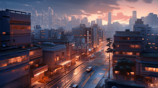 游戏背景城市建筑夜景高清大场景俯视背景图