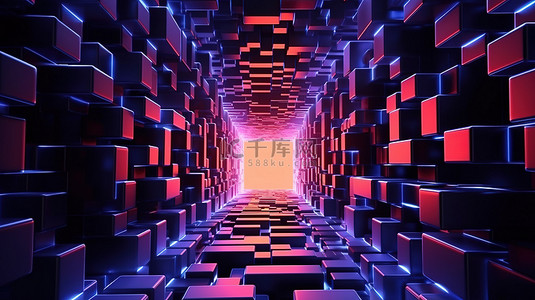 led背景图片_立方体霓虹灯以未来派抽象插图照亮空间隧道