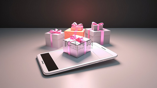 手机店铺背景图片_在线购物概念智能手机礼品盒和信用卡 3D 渲染