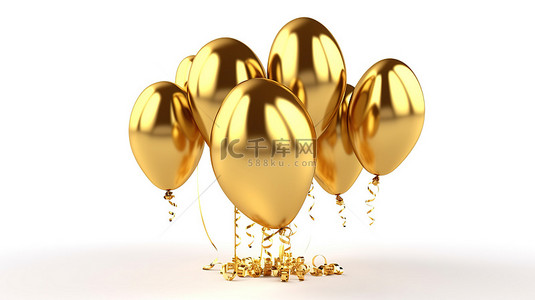 万圣节快乐，闪闪发光的金色气球文本以 3d 呈现并在白色背景中隔离