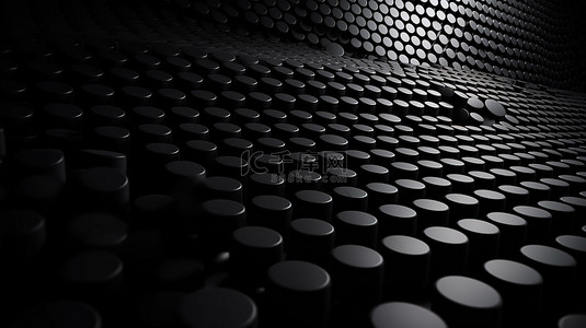 3d 渲染深色工业背景，抽象排列中带有黑点