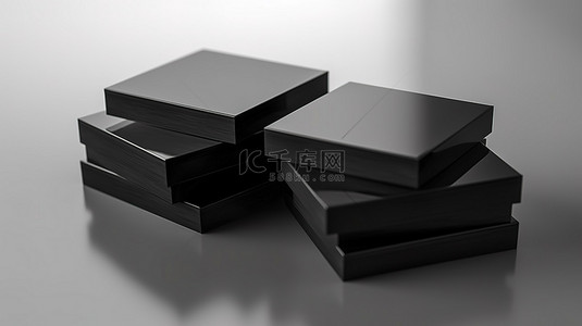 卡片设计背景图片_四叠时尚的黑色名片显示在 3D 渲染的立方体上