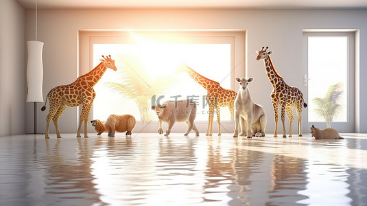 温度骤降背景图片_动物调节温度的最佳室内气候概念 3D 渲染图像