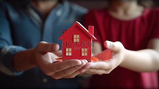 高情商父母背景图片_印度家庭持有印度房地产概念的 3D 模型