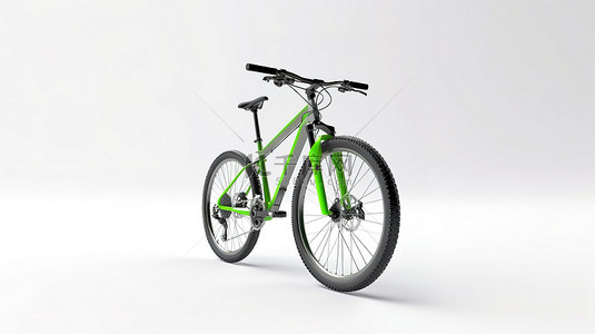 绿色循环背景图片_白色背景下孤独的绿色山地自行车的 3D 渲染