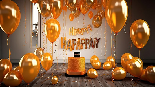 3d 金色气球字体生日快乐庆祝横幅