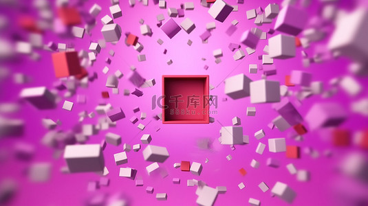 磁铁背景图片_紫色背景的 3D 插图，带有标志和吸引它们的粉色磁铁
