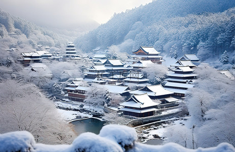 长城背景图片_雪下的高山村庄