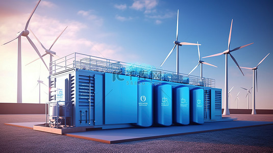 ps公共设施背景图片_清洁电力设施的 3D 渲染，该设施通过白色背景上的氢气存储可再生能源