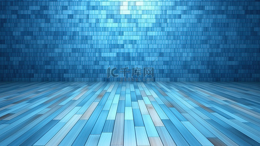 3D 渲染的浅色背景展示蓝色图案木地板和墙壁纹理