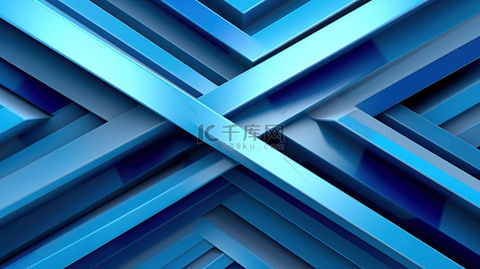 具有渐变和几何条纹的线性蓝色抽象图案 3D 插图