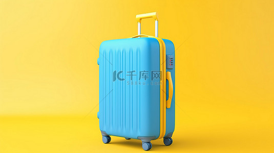 商务公文包背景图片_黄色背景下蓝色手提箱的 3D 渲染，非常适合暑假和商务旅行