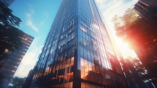 未来企业背景图片_适合企业投资的当代房地产大厦，具有 3D 渲染镜头光晕
