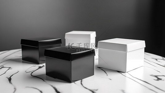 纸箱设计背景图片_3D 渲染工艺汉堡盒样机干净经典的黑白设计与空方形三明治容器