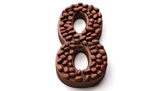 巧克力豆糖排列为数字 8 的 3D 插图
