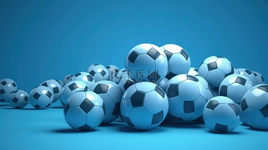 足球背景图片_蓝色背景上蓝色足球的 3D 渲染，具有充足的复制空间