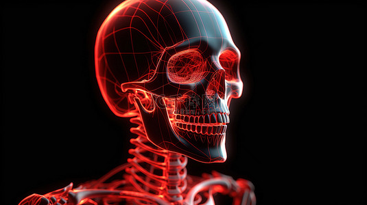 3d 渲染中红色骨架的 x 射线视图