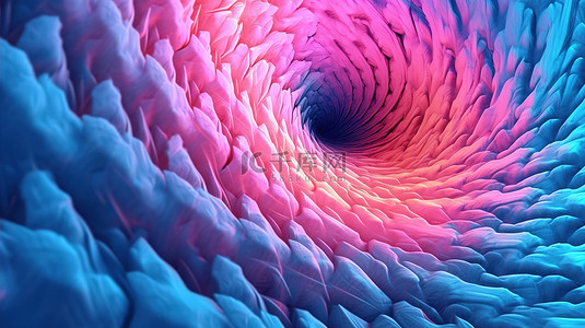 具有纹理粉色和蓝色色调的螺旋分形的 3D 渲染