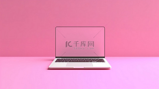 粉红色空白背景图片_时尚的笔记本电脑模型，带有空白屏幕，在充满活力的粉红色背景上为您的创意设计提供 3d 渲染
