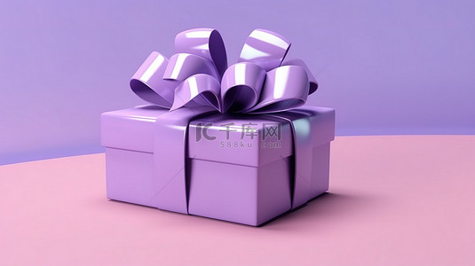 卡通蝴蝶结丝带背景图片_现代节日惊喜一个封闭的紫色礼盒，带蝴蝶结，3D 卡通色彩渲染