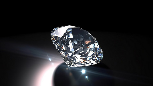 黑色背景下钻石的 3d 渲染