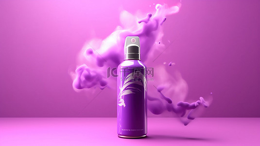 涂鸦瓶子背景图片_紫色背景上气溶胶喷雾的 3d 渲染