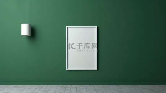 干净简单的白色相框模型，带有绿色屏幕和喜怒无常的墙壁背景