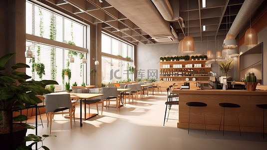 茶几桌背景图片_当代咖啡馆内部的时尚 3D 渲染