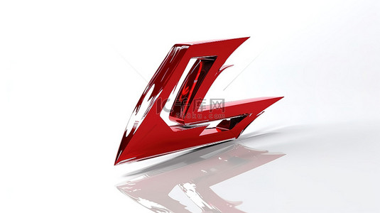金属质感红色背景图片_3D 渲染的红色汽车油漆标志，白色背景上具有光滑的金属表面，并带有正斜杠符号