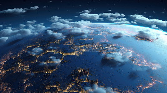地球大数据背景图片_现代 3D 渲染的地球展示云计算和大数据技术